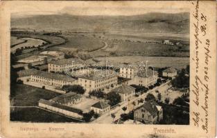 1903 Trencsén, Trencín; laktanya. Gansel Lipót kiadása / Kaserne / K.u.K. military barracks (ragasztónyom / glue marks)