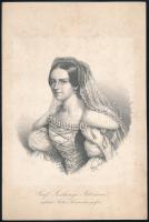 1860 Gróf Széchenyi Istvánné Seilern-Aspang Crescence kőnyomatos portréja 14x22 cm