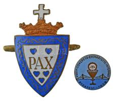 1938. "XXXIV. Nemzetközi Eucharisztikus Kongresszus Budapest" 2xklf, bronz és zománcozott bronz jelvény. Szign.: Madarassy Walter (1909-1994) (23mm) + DN "PAX" zománcozott iskola jelvény rögzítőpántokkal (~34x58mm) T:AU,XF kis zománchiba