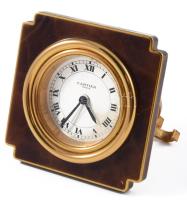 Cartier ébrsztőóra mechanikus, jelzett, alján kopott, működik, eredeti tokkal, 7,5x7,5 cm