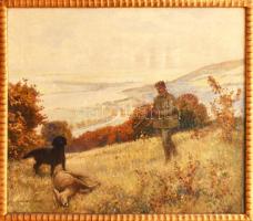 Szirmai Antal (1860-1927): Vadász kutyájával és elejtett vaddal. Olaj, vászon, jelezve balra és jobbra lent. Javított. Dekoratív, sarkaiban kissé sérült fakeretben. 90x104 cm. KIZÁRÓLAG SZEMÉLYES ÁTVÉTEL, NEM POSTÁZZUK! / ONLY PERSONAL COLLECTION AT OUR OFFICE!