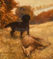 Szirmai Antal (1860-1927): Vadász kutyájával és elejtett vaddal. Olaj, vászon, jelezve balra és jobb...