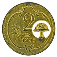 Ausztria 1897. 2h bronz aranyozva, szerencsepénzzé alakítva, gombával T:XF kopott aranyozás Austria 1897. 2 Heller bronze gilded, made for lucky coin, with mushroom C:XF worn gilting