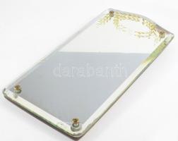 cca 1900 Szecessziós fózolt szélű falitükör, fa hátlappal, kopással, néhol vakitos, 30,5x15 cm