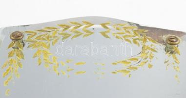 cca 1900 Szecessziós fózolt szélű falitükör, fa hátlappal, kopással, néhol vakitos, 30,5x15 cm