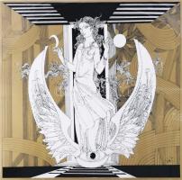 Szász Endre (1926-2003): Hölgy. Szitanyomat, papír, jelzett, számozott (1/100), üvegezett fakeretben. 41,5x41,5 cm