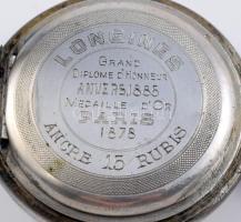 Longines ezüst (Ag) tokos zsebóra, üvege lejár, nem működik, d: 40 mm, bruttó 63,6g