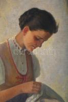 Edvi Illés Aladárné, Karády Etel (1877-1963): Varró lányka népviseletben. Olaj, vászon, jelzett. Jav...