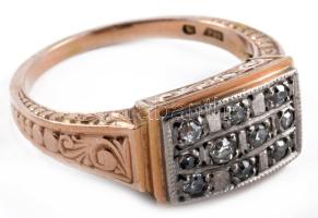 Arany (Au) gyűrű, 14K, cca 0,11ct gyémánt (P1-P3) ékítéssel, m:56, jelzett, bruttó 4,99g