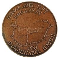 1989. "Dunakábel Kft Budapest - Donaukabel GMBH / Wiener Kabel- und Metallwerke GMBH - Transelektro - Magyar Kábel Művek" kétoldalas öntött bronz emlékérem (110mm) T:AU folt