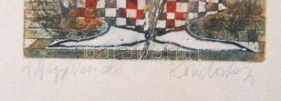 Kondor Lajos (1926-2006): A Nagy Varázsló. Színes rézkarc, papír, jelzett, üvegezett fakeretben, 23×...