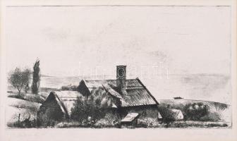 Nechánszky József (1936-): Balatoni táj. Rézkarc, papír, jelzett, paszpartuban, 16×29,5 cm