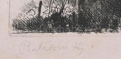 Nechánszky József (1936-): Balatoni táj. Rézkarc, papír, jelzett, paszpartuban, 16×29,5 cm