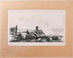 Nechánszky József (1936-): Balatoni táj. Rézkarc, papír, jelzett, paszpartuban, 16×29,5 cm