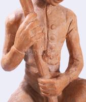 Kovács Margit (1902-1977): Pásztorfiú bottal. Terrakotta, jelzett, hibátlan, m:23 cm