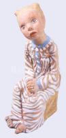 Kovács Margit (1902-1977): Ülő kislány. Mázas terrakotta, jelzett, hibátlan, m:19 cm