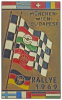 1969. "München-Wien-Budapest Rallye 1969" egyoldalas festett bronz plakett (81x50mm) T:AU