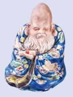 Fukurokuju figurája. Japán, cca 19. sz. második fele - vége, mázas porcelán, jelzés nélkül, minimáli...