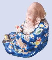 Fukurokuju figurája. Japán, cca 19. sz. második fele - vége, mázas porcelán, jelzés nélkül, minimáli...