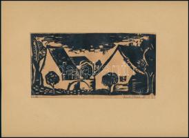 Lisztes Cser Éva (-): Kecskeméti részlet, 1976. Linómetszet, papír, jelzett, paszpartuban, 10×19,5 cm