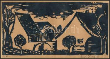 Lisztes Cser Éva (-): Kecskeméti részlet, 1976. Linómetszet, papír, jelzett, paszpartuban, 10×19,5 c...