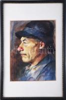 Kiss J. Zoltán (?-?), működött 1920-1960 körül Kecskeméten: Arckép. Akvarell, papír. Jelzett. Üvegez...