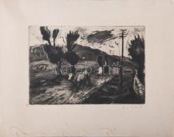 Iván Szilárd (1912-1988): Úton (cím nélkül). Rézkarc, aquatinta, papír, jelzett, kartonra kasírozva....
