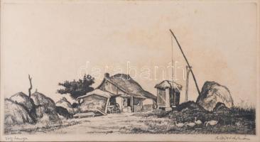 Zádor István (1882-1963): Öreg tanya, 1931. Rézkarc, papír, jelzett, kissé foltos, paszpartuban, 18,5×35 cm