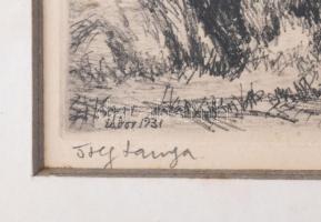 Zádor István (1882-1963): Öreg tanya, 1931. Rézkarc, papír, jelzett, kissé foltos, paszpartuban, 18,...