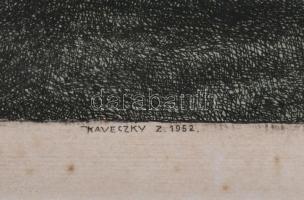 Kaveczky Zoltán (1897-1965): Tiszaparti fűzfák. Színezett rézkarc, papír, jelzett. Lap széle foltos....