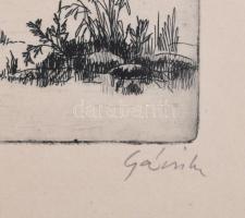 Gácsi Mihály (1926-1987): Malomtó. Rézkarc, papír, jelzett, számozott (100/100), 29×39 cm