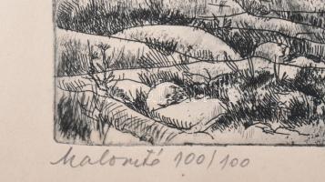 Gácsi Mihály (1926-1987): Malomtó. Rézkarc, papír, jelzett, számozott (100/100), 29×39 cm