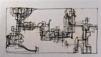 Rác András (1926-2013): Szentendrei panoráma. Hidegzománc, pauszpapír, jelzés nélkül. Proveniencia: A művész hagyatéka. 24,5x45 cm