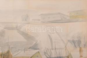 Göldner Tibor (1929-2013): Ködös téli Sugovica (Baja), 1983. Akvarell, papír, jelzett. Hátoldalán au...