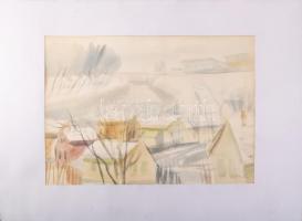 Göldner Tibor (1929-2013): Ködös téli Sugovica (Baja), 1983. Akvarell, papír, jelzett. Hátoldalán au...