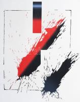 Hencze Tamás (1938-2018): Gesztus (cím nélkül). Szitanyomat, papír, jelzett, művészpéldány EA X/XV. Üvegezett fakeretben. 50x43 cm