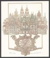 Olvashatatlan jelzéssel: Prága. Színes rézkarc, papír. Számozott. Paszpartuban. 17x14,5 cm