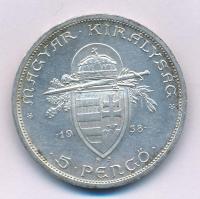1938. 5P Ag "Szent István" T:AU kis patina Adamo P8.1