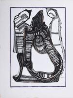 Lajos Ferenc (1912-1998): Társaság, 1978. Tus, papír, jelzett. 40x28 cm. Paszpartuban.