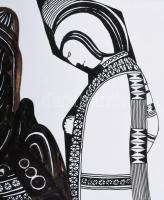 Lajos Ferenc (1912-1998): Társaság, 1978. Tus, papír, jelzett. 40x28 cm. Paszpartuban