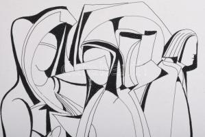 Lajos Ferenc (1912-1998): Alakok, 1982. Tus, papír, jelzett. 35,5x26 cm. Paszpartuban