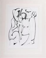 Lajos Ferenc (1912-1998): Alakok, 1982. Tus, papír, jelzett. 35,5x26 cm. Paszpartuban