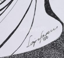 Lajos Ferenc (1912-1998): Társaság a szabadban, 1980. Tus, papír, jelzett. 33x23 cm. Paszpartuban