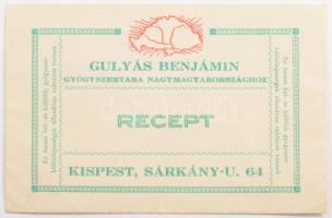 Kispest Gulyás Benjámin Nagymagyaroszág gyógyszertára receptboríték
