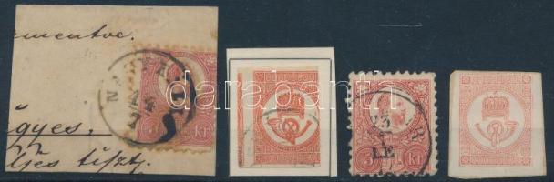 1871 Kőnyomat 5kr (a jobb oldali fogazás egy része levágva) + Hírlapbélyeg + Réznyomat 5kr + Hírlapbélyeg (29.700)