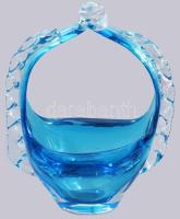 Cseh anyagában tengerkék színezésű kosár asztaldísz, hibátlan, m: 19 cm