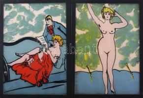 Olvashatatlan vagy BV jelzéssel vagy jelzés nélkül, 7 db mű: Erotikus jelenetek. Vegyes technika, üv...