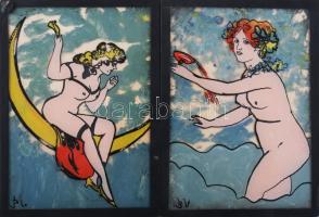 Olvashatatlan vagy BV jelzéssel vagy jelzés nélkül, 7 db mű: Erotikus jelenetek. Vegyes technika, üv...