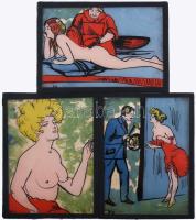 Olvashatatlan vagy BV jelzéssel vagy jelzés nélkül, 7 db mű: Erotikus jelenetek. Vegyes technika, üv...