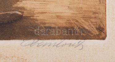 Paulovits Pál (1892-1975): Alkonyat (vadászat). Színezett rézkarc, papír, jelzett. Lap széle foltos....